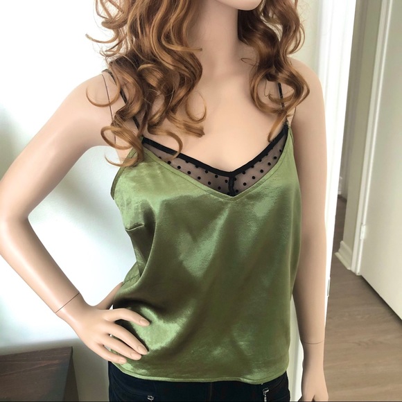Guess Olive Green Satiny V-Neck Camisole Top - Picture 4 of 14